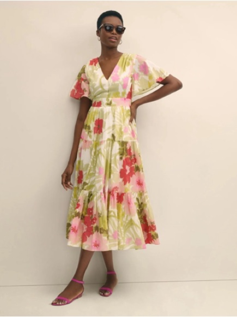 Brooks Brothers Pink and Green Floral Tiered Midi Dress - Picture 4 of 4